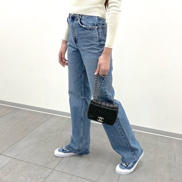 Chanel Crinkled Calfskin Leather and Tweed Classic Flap in Black - Picture 3 of 14